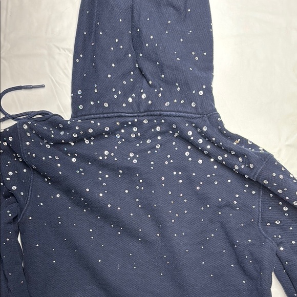 Off-White Dark Blue Men's Hoodie with Silver Accents - Picture 6 of 8